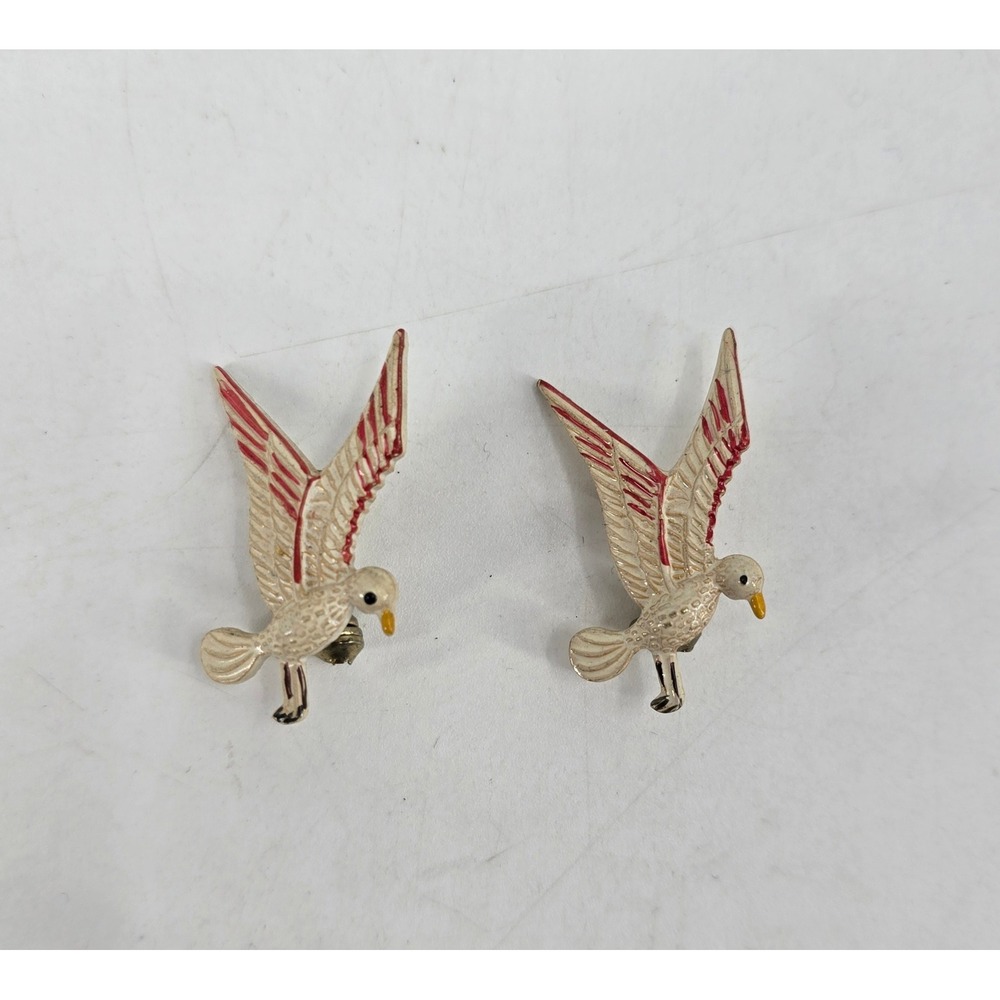 Vintage Pair Seagull Bird Brooch Pins Enamel Coastal Nautical Mid Century